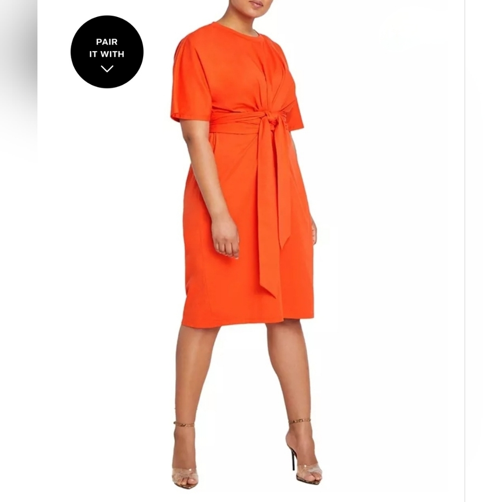 NWT ELOQUII Plus Size Cross Front Flutter Sleeve Dress Size 18 PepperyVermillion